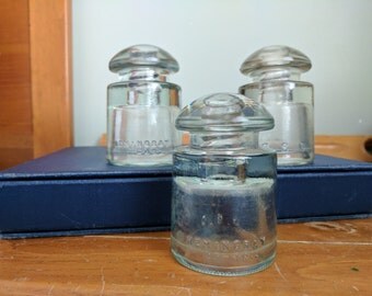 Three Hemingray 49 Glass Insulators, Industrial Decor, Clear Glass, Electric Decorations, Heavy, Clear Glass, Lighting