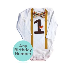 Woodland 1st Birthday Outfit Boy. Fox Cake Smash Outfit. Boy's 1st Birthday Shirt with Fox Theme. Orange Brown Woodland. Birthday Boy