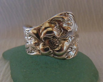 Poppy Spoon Ring Antique Sterling Silver Size 7.75