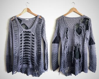 shredded sweater // post apocalyptic shredded top // upcycled sweater // punk clothing // upcycled clothing // shredded shirt // grunge top