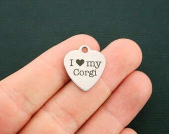 Dog Corgi Stainless Steel Charm - I love my Corgi - Exclusive Line - Quantity Options - BFS1490