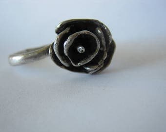 Vintage Silver Rose Ring Handcrafted Size 7 - 7 .5