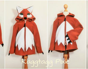 FOX HOODIE Costume, Woodland Fox, Animal, fox ears, fox tail, Fleece, Jacket, Fancy Dress, Costume