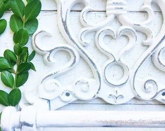 Fleur De Lis Cast Iron Toilet Paper Roll holder , Cast Iron Wall Mounted Toilet Tissue Holder , Shabby White ,European Vintage Design