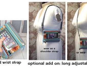 Add a long adjustable strap, crossbody strap, shoulder strap, clips on, detachable