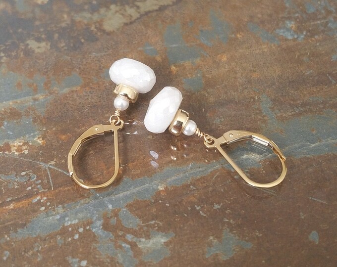 Silverite Earrings, Silverite and Pearl Earrings, Gold Silverite Earrings, Gold Pearl Earrings, Gold Silverite and Pearl Earrings