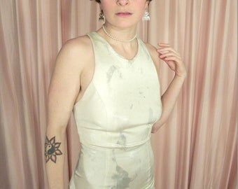 Bodycon Mini Dress with Strappy Back, Silver & White Tie Dye