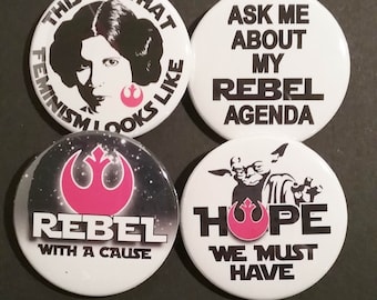 Star Wars Princess Leia Feminist Buttons OR Magnets, Set of 4