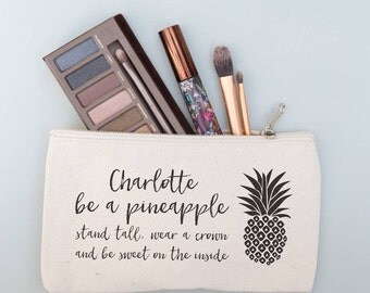 Personalised Pineapple make up purse - "Be a pineapple - stand tall, wear a crown and be sweet on the inside" unique gift for birthdays