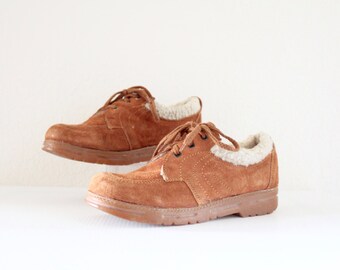 Vintage 70's Suede Leather Ankle Shoes Sz 7/8