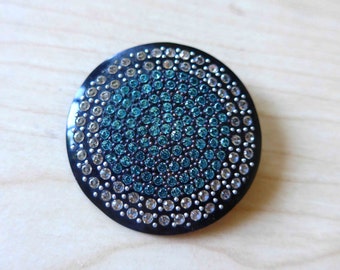 Amazing 1940's French Vintage Art Deco Resin or Celluloid Brooch with Sky Blue and Silver Rhinestones