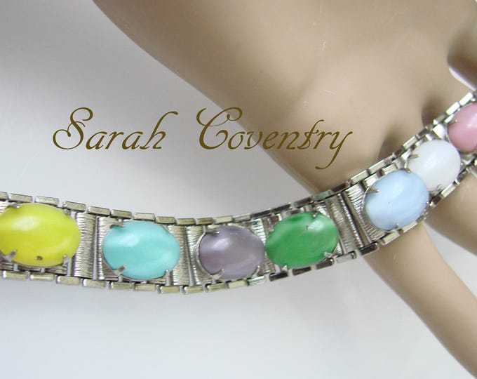 Vintage Sarah Coventry Faux Gemstone Silver Tone Panel Bracelet / Designer Signed / Costume Jewelry / Jewellery