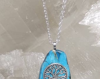 Blue TREE OF LIFE Necklace, Blue Imperial Jasper Necklace, Genealogy Necklace, Genealogy Jewelry, Silver Tree of Life, Mothers Day Gift Her