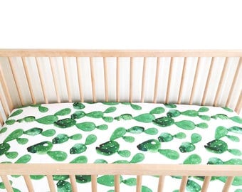 Crib Sheet Watercolor Cactus. Fitted Crib Sheet. Baby Bedding. Crib Bedding. Minky Crib Sheet. Crib Sheets.