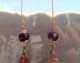Pink Tourmaline Crystal Earrings