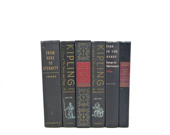 Black Decorative Books, Old Book Set, Wedding Centerpiece, Instant LIbrary, Book COllection, Antique Book Decor, Home staging,