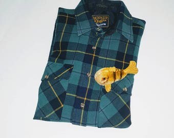 Vintage 80s 90s plaid shirt flannel / button up down woodland / Grunge flap pockets / work wear board ... L 16 16.5 Chest 46