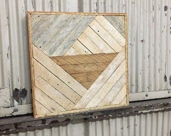 Reclaimed Lath Wood Wall Art 16"x16" Natural Wood Patina