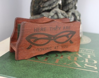 1960s eyeglass holder, vintage cats eye glasses eye glass holder, vintage eyeglass holder, "here they are looking at you"