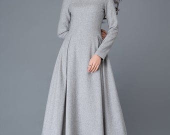 womens dresses, wool dress, winter dress, long dresses for women, dress, maxi dress, grey dress, wool dress, womens dresses C1026