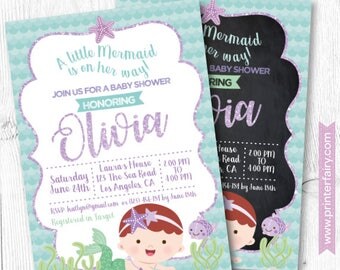Mermaid Baby Shower Invitation, Mermaid Invitation, Under the Sea Baby Shower, DIGITAL, 2 Options