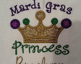 Mardi Gras Princess Embroidered Applique Shirt - Girls Mardi Gras Shirt - Mardi Gras Princess