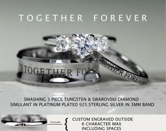 doctor who inspired 3 piece 8mm tungsten concave sterling silver 18 carat brilliant swarovski diamond cz - Dr Who Wedding Ring doctor who inspired 3 piece 8mm tungsten concave sterling silver 18 carat brilliant swarovski diamond cz - Dr Who Wedding Ring