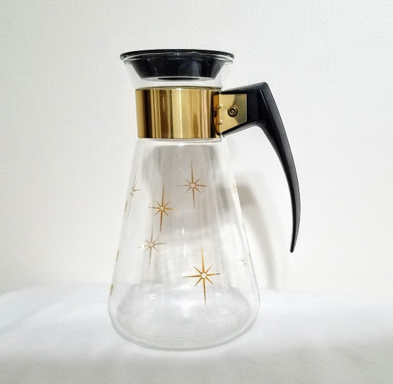 Vintage Pyrex Carafe Starburst 8 Cup Coffee Pot Gold Atomic