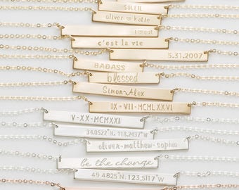 Bar Necklace, Personalized Name Plate Necklace, Gold, Silver, Rose Gold Name Bar Necklace: Layered and Long PERFECT BAR Necklace, LN140_35_H