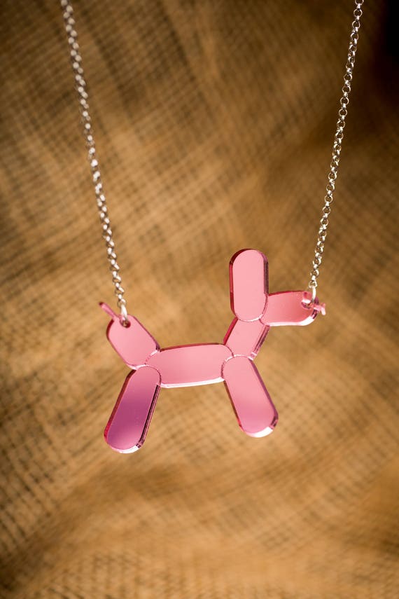 NEW Pink Balloon Dog Necklace or Brooch - Mirror Acrylic