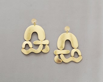 Statement gold leather abstract shapes earrings