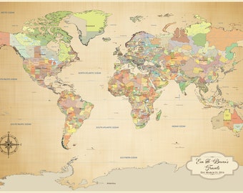 push pin world map, paper anniversary gift, world map push pin, 1st year together, paper or cotton anniversary gift for him, large world map