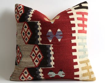 turkish kilim pillow 16x16 turkish pillow vintage pillow decorative pillow bohemian pillow kilim cushion cover