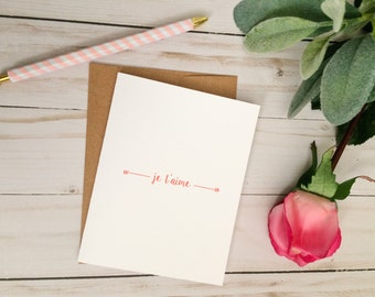 Je t'aime Valentine's Day Card - French Valentine - printable valentine - je t'aime card - downloadable valentine card - arrows valentine