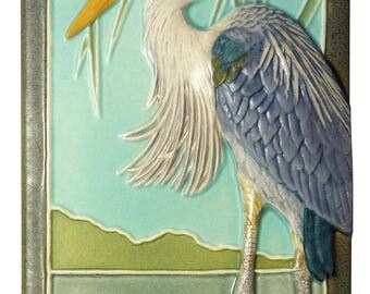 Ceramic sculpture, Great Blue Heron 4x8 inches