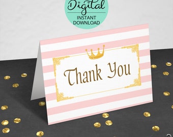 Princess Birthday Thank You Cards, Princess Thank You, Folded Cards, Princess Birthday, Thank You Cards, INSTANT DOWNLOAD #5124