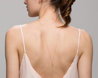 CZ Back Necklace with a CZ Drop// Bridal Jewelry for Low back Dress, Back necklace, Back chain Y Lariat Necklace Jewelry EL022