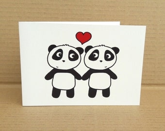 Cute Pandas in Love - Anniversary card - Engagement card - Wedding card - Girlfriend - Boyfriend - Wife - Husband - Partner