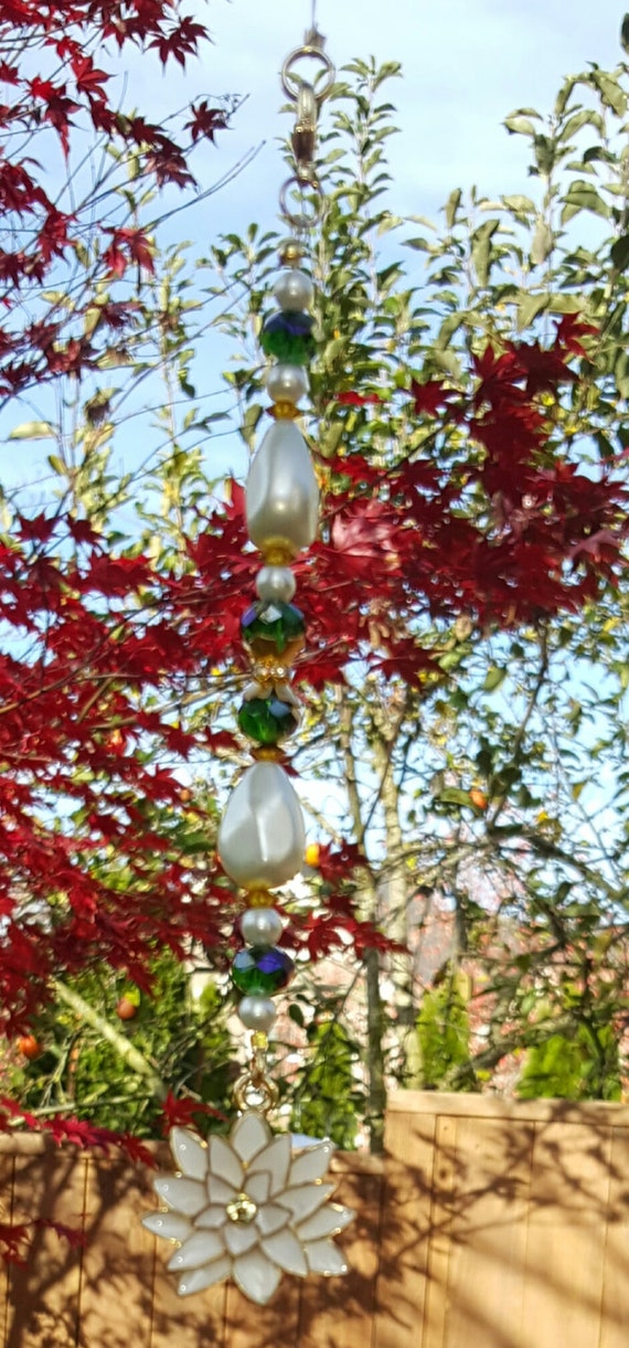 Beautiful Lotus Flower Rear View Mirror Car Charm Ivory