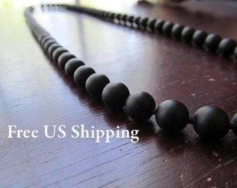 Black Matte Onyx Necklace for Men, 8mm Beaded Necklace, Men's Necklace, Matte Black Onyx, Long Necklace, Gift for Men, Layering Necklace