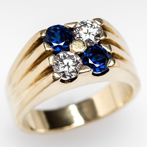 Mens Cartier Ring Vintage Mens Diamond & Blue Sapphire 18K
