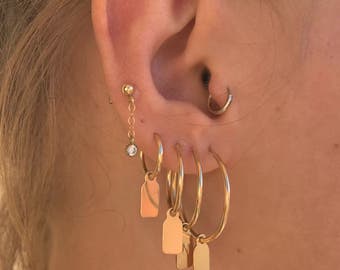 Gold filled tag hoop earring with initial - Gold hoop earrings - Personalized Earring