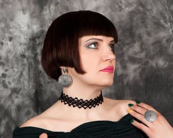 Black wide choker Tatted lace collar Victorian necklace gift for her Frivolite Goths jewelry Great gatsby wedding 90s tattoo chokers