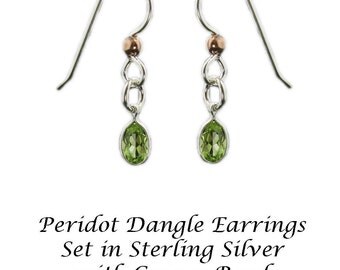 Peridot Earrings, Peridot Dangle Earrings, Peridot Drop Earrings, Peridot Silver Earrings in 6x9mm Sterling Silver Ear Wires 925