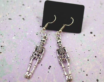 Skeleton Earrings, Skull Earrings, Halloween Jewelry, Dangle Drop Earrings, Halloween Earrings, Horror Jewelry, Pastel Goth Skeleton Jewelry