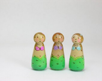 Three little Mermaids- wooden peg dolls, mermaid toy, waldorf inspired, handmade kids toy