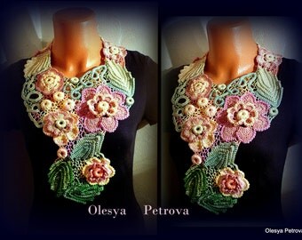 Lace collar Crochet Necklace Pink Green Flower Collar Detachable Cotton lace collar crocheted Jewelry Designer choker Wedding Gift Collar