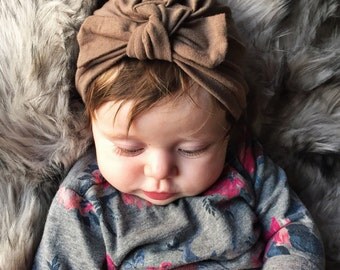 Mocha baby turban hat, baby turban, newborn hat, baby hat, infant hat, hospital hat, baby bow hat, coffee baby hat, brown baby hat