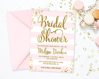 Blush Pink and Gold Bridal Shower Invitation, Pink and Gold Wedding Shower Invitation, Blush Bridal Shower Invitation Printable