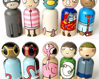 Sarah & Duck play set // peg dolls // wooden dolls